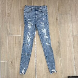 American Eagle Outfitters Ripped Skinny Jeans - Light Blue Wash